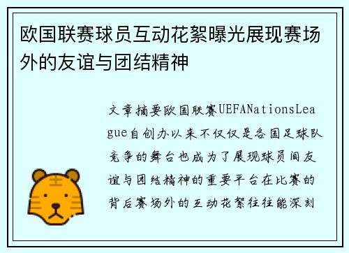 欧国联赛球员互动花絮曝光展现赛场外的友谊与团结精神