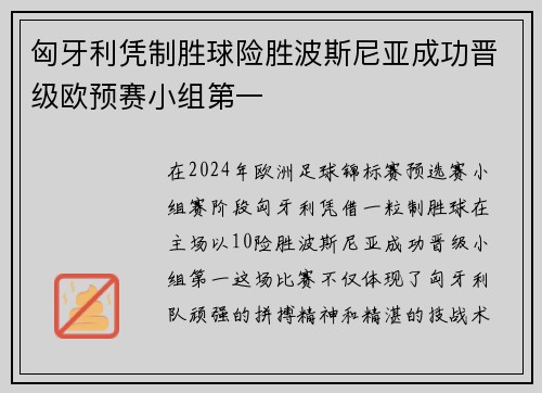匈牙利凭制胜球险胜波斯尼亚成功晋级欧预赛小组第一